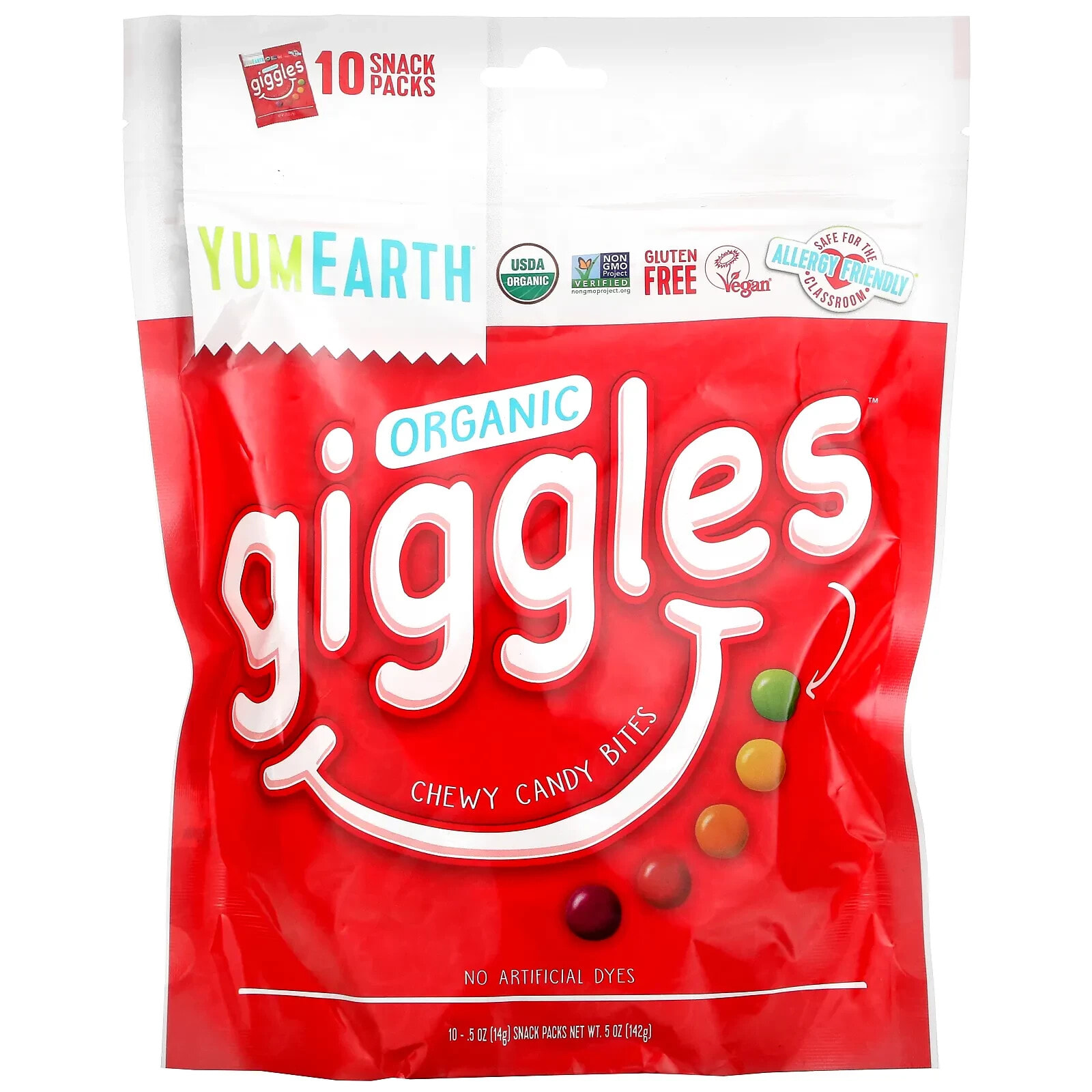 Organic Giggles, 10 Snack Packs, .5 oz (14 g) Each
