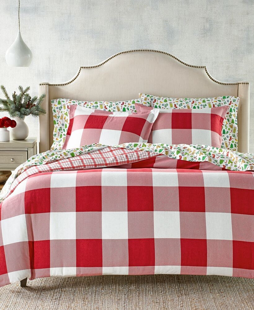 Charter Club red Check Flannel Duvet Cover, Twin, Created for Macy's
