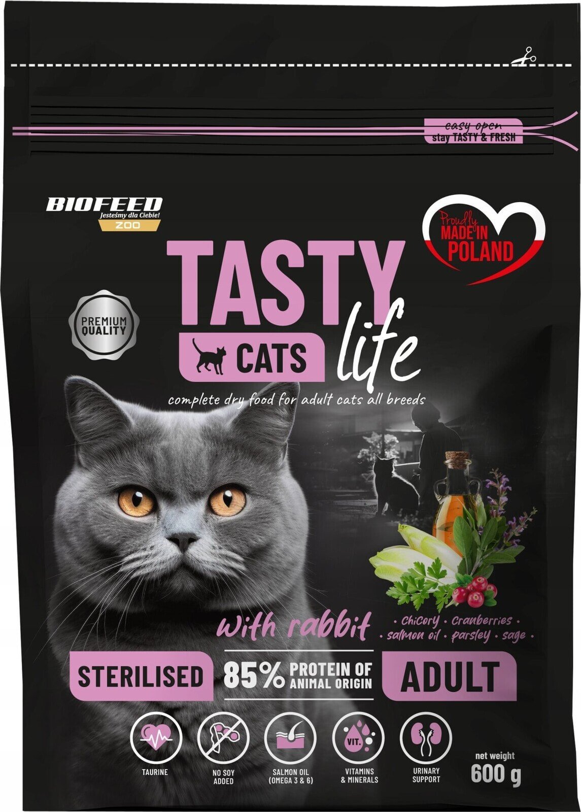 Biofeed BIOFEED TASTY CATS LIFE STERILISED WITH RABBIT 600G