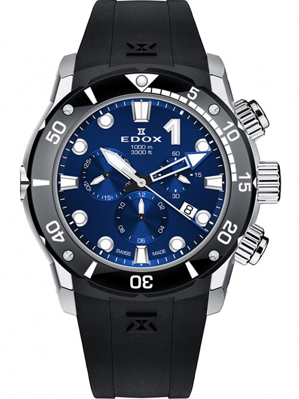Мужские наручные часы с черным силиконовым ремешком Edox 10242-TIN-BUIN CO-1 chronograph Titanium 45mm 100ATM