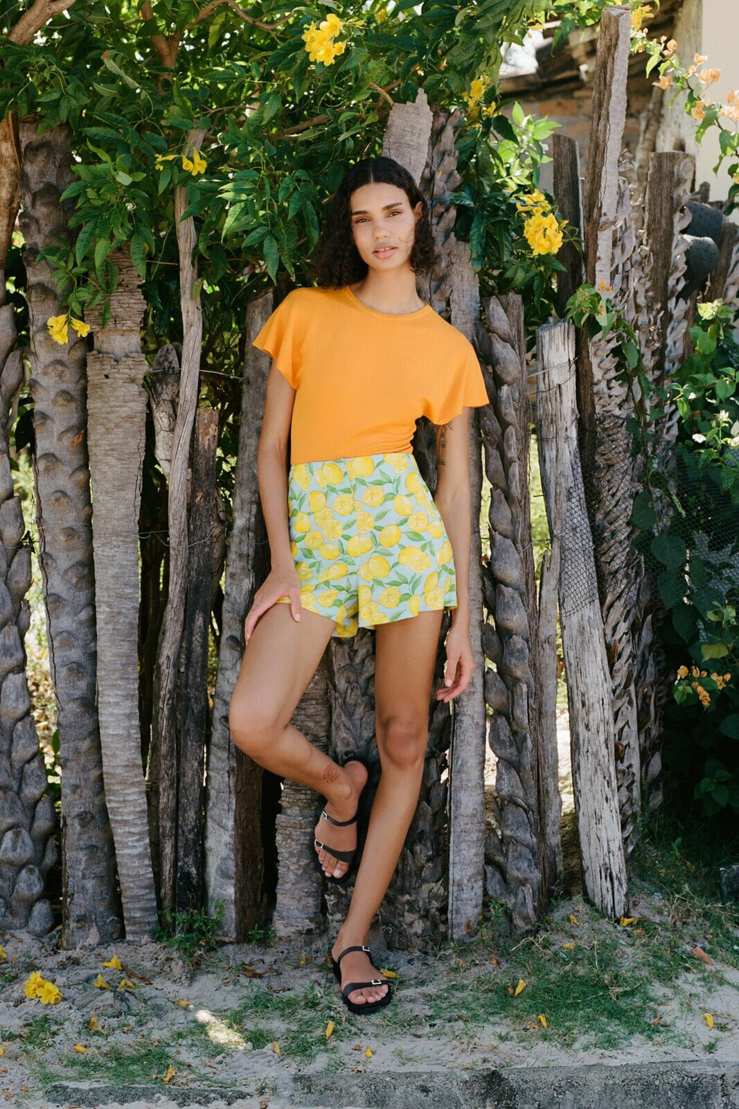 Linen blend printed bermuda shorts