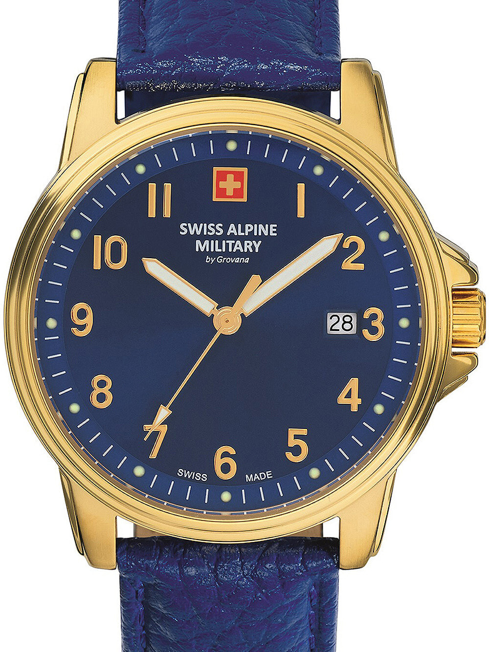 Мужские наручные часы с синим кожаным ремешком Swiss Alpine Military 7011.1515 mens 40mm 10ATM