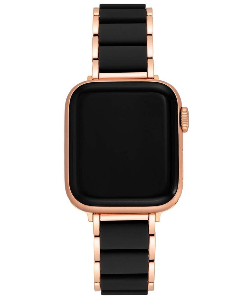 Anne Klein women's Rose Gold-Tone Alloy Bracelet with Black Rubberized Center Links and Rose Gold-Tone Stainless Steel Adaptors Compatible with Apple Watch 42mm, 44mm, 45mm, Ultra 49mm