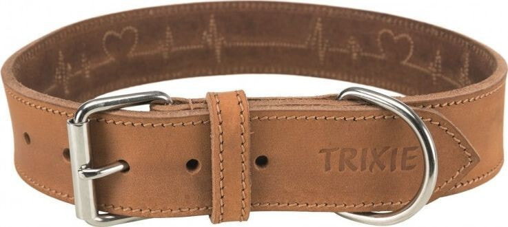 Trixie Collar Rustic Heartbeat made of thick leather, L: 47–55 cm / 40 mm, brown