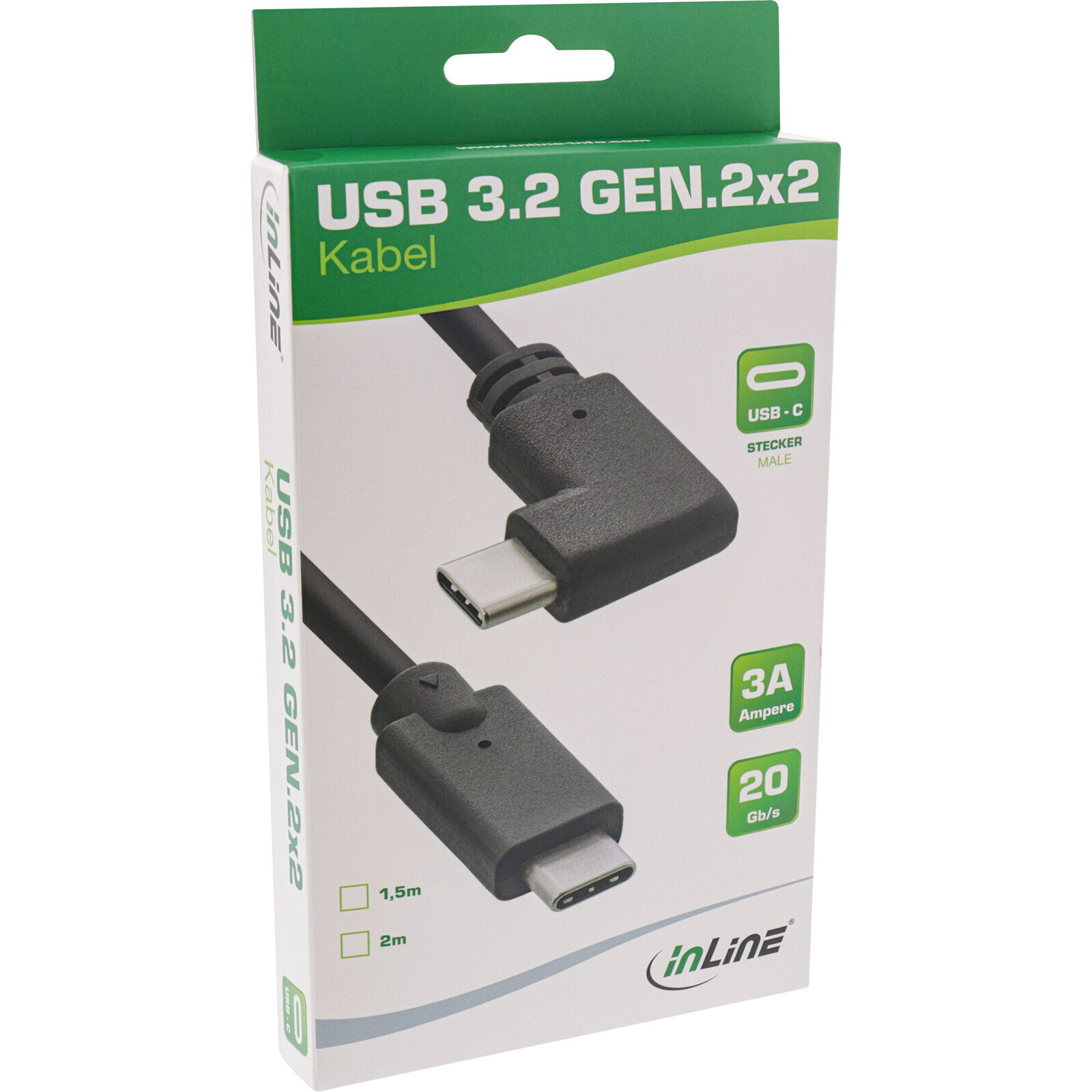 InLine USB 3.2 Gen.2 cable - USB Type-C male/male angled - black - 2m - 2 m - USB C - USB C - USB 3.2 Gen 2 (3.1 Gen 2) - 20000 Mbit/s - Black