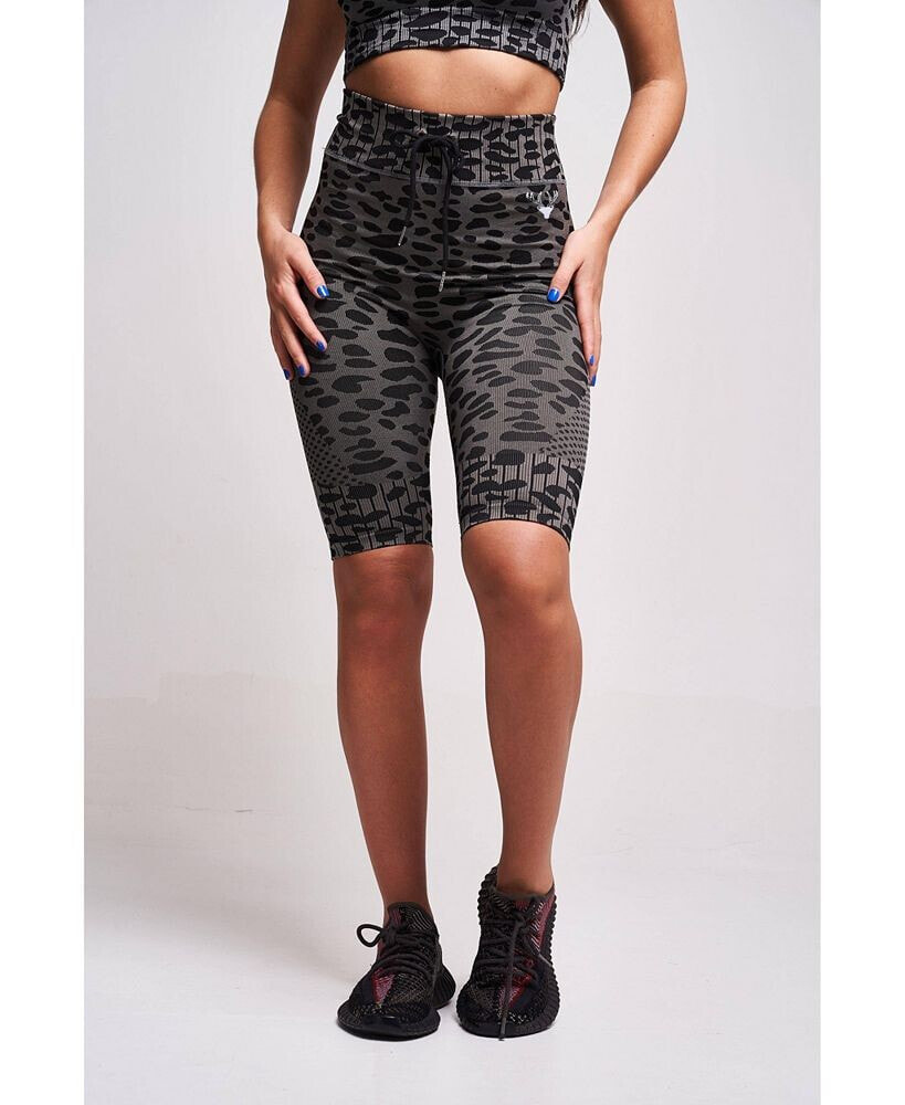 Twill Active women's Neva Recycled Leopard High Waisted Cycling Short - Grey