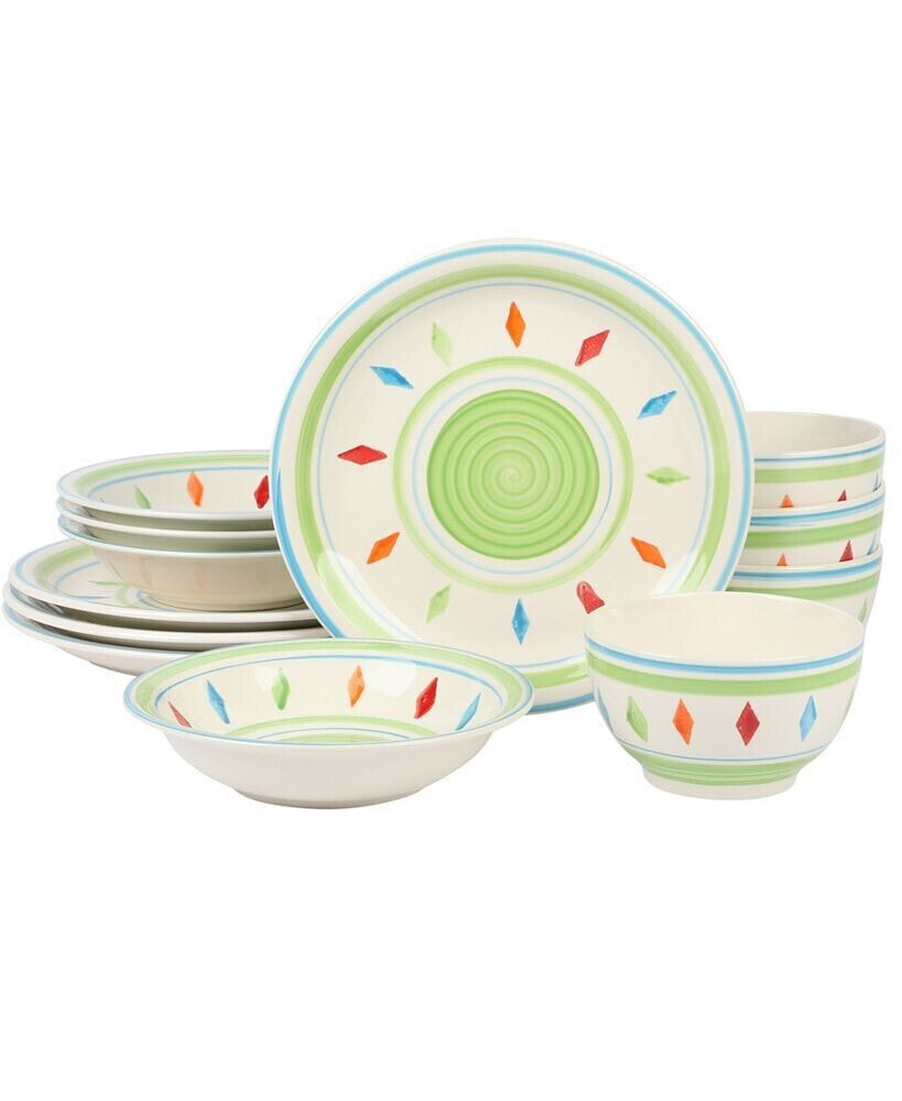 Heidy 12 Piece Hand Painted Dinnerware Sets, Service for 4