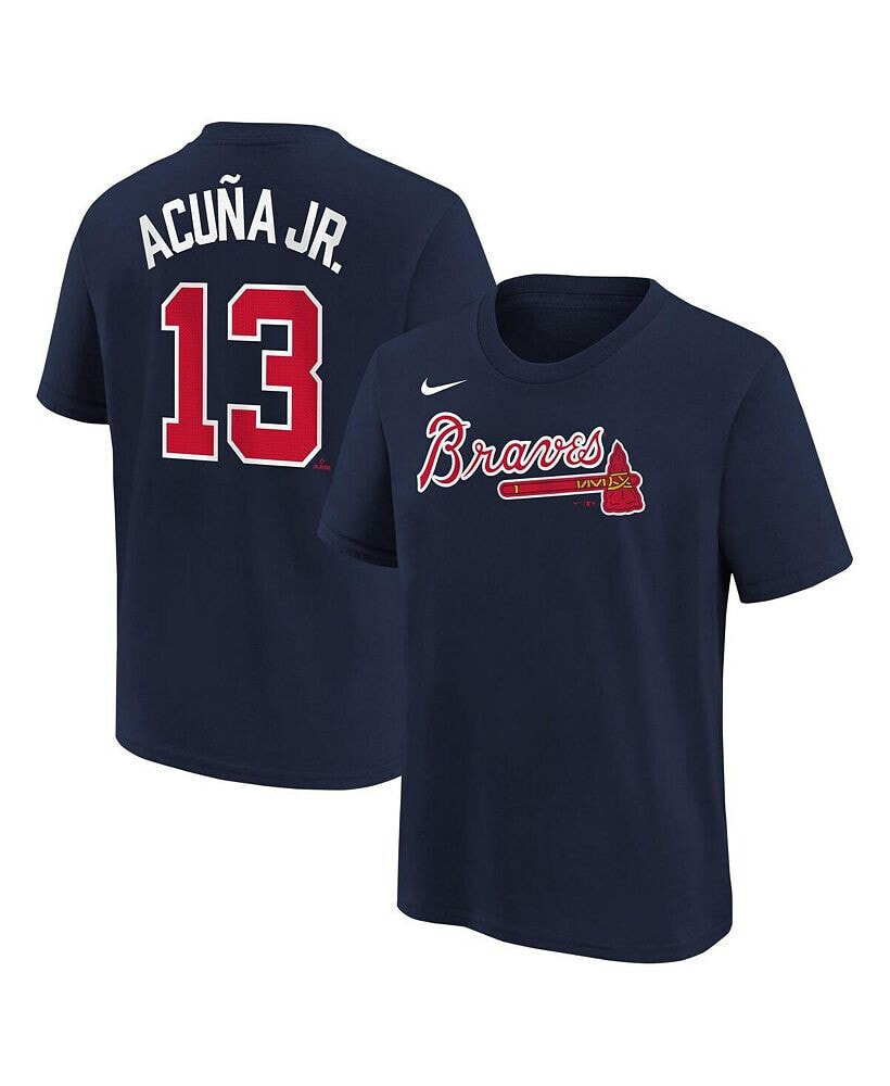 Nike big Boys Ronald Acuna Jr. Navy Atlanta Braves Home Player Name and Number T-shirt