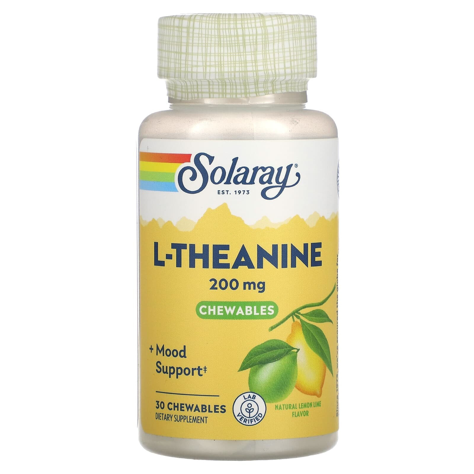 Соларай, L-Theanine, Sugar Free, Natural Lemon-Lime Flavor, 200 mg, 30 Chewables (Товар снят с продажи) 