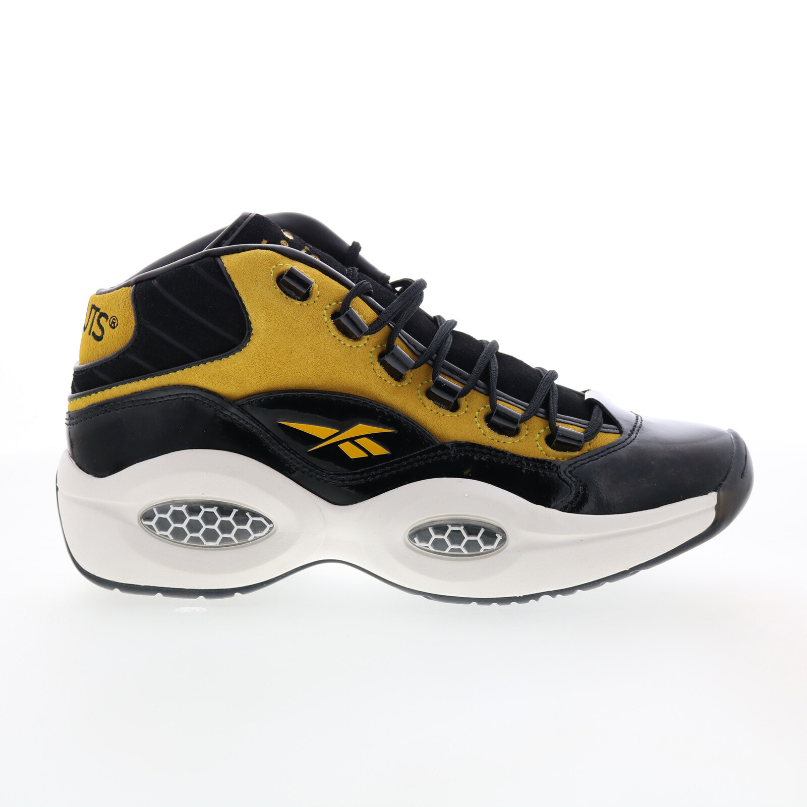 Reebok Question Mid GW1405 Mens Black Leather Athletic Basketball Shoes
