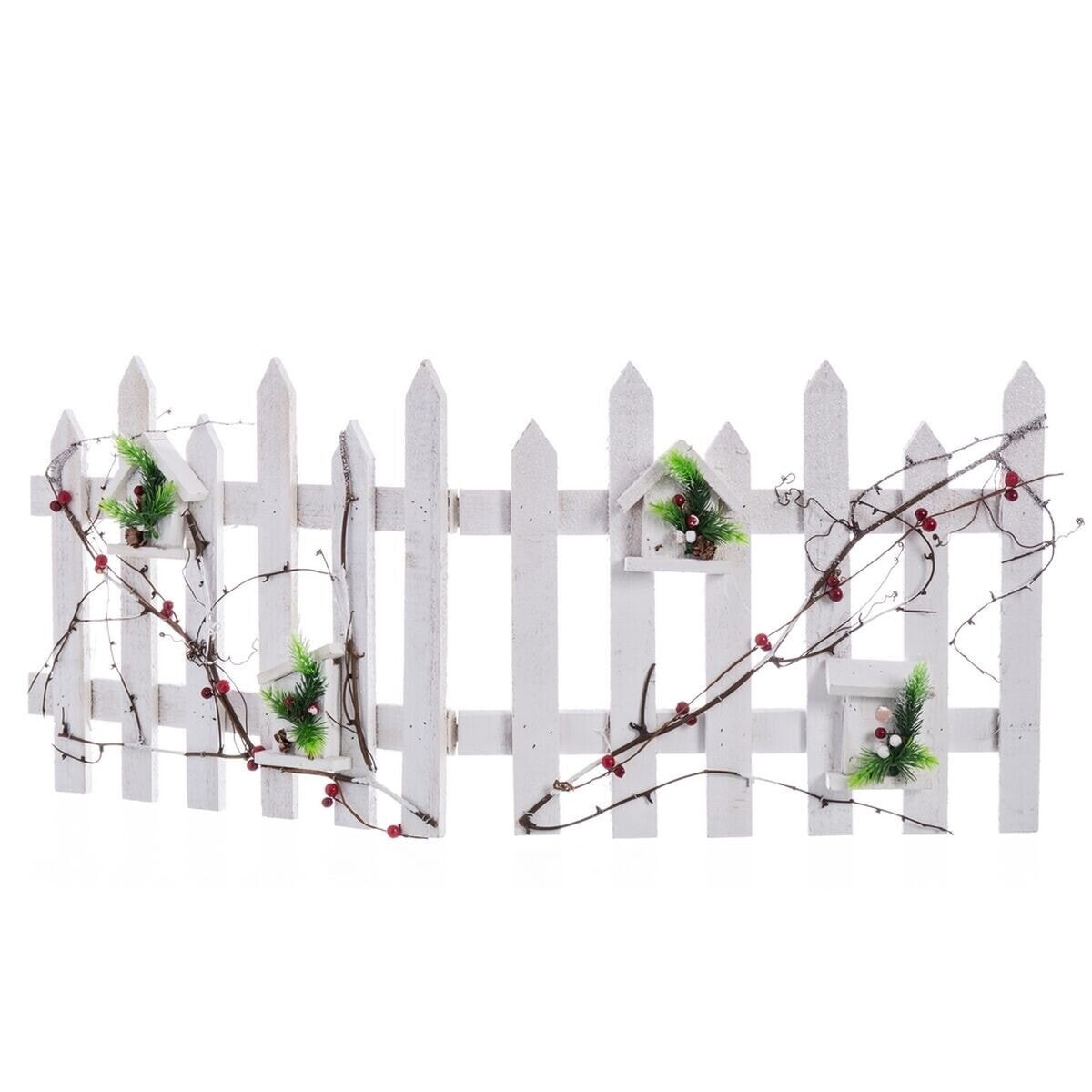Christmas bauble White Multicolour Wood Plastic Fence 98 x 40 x 1,5 cm