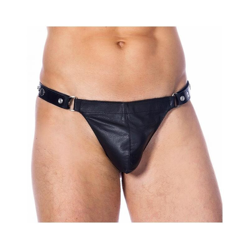 Эротическое белье BONDAGE PLAY Leather G-string Adjustable Black