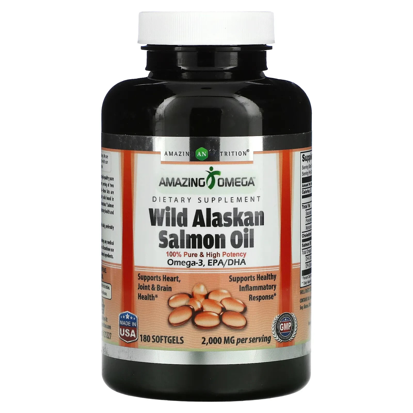 Amazing Nutrition, Жир дикого аляскинского лосося, 2000 мг, 180 мягких таблеток