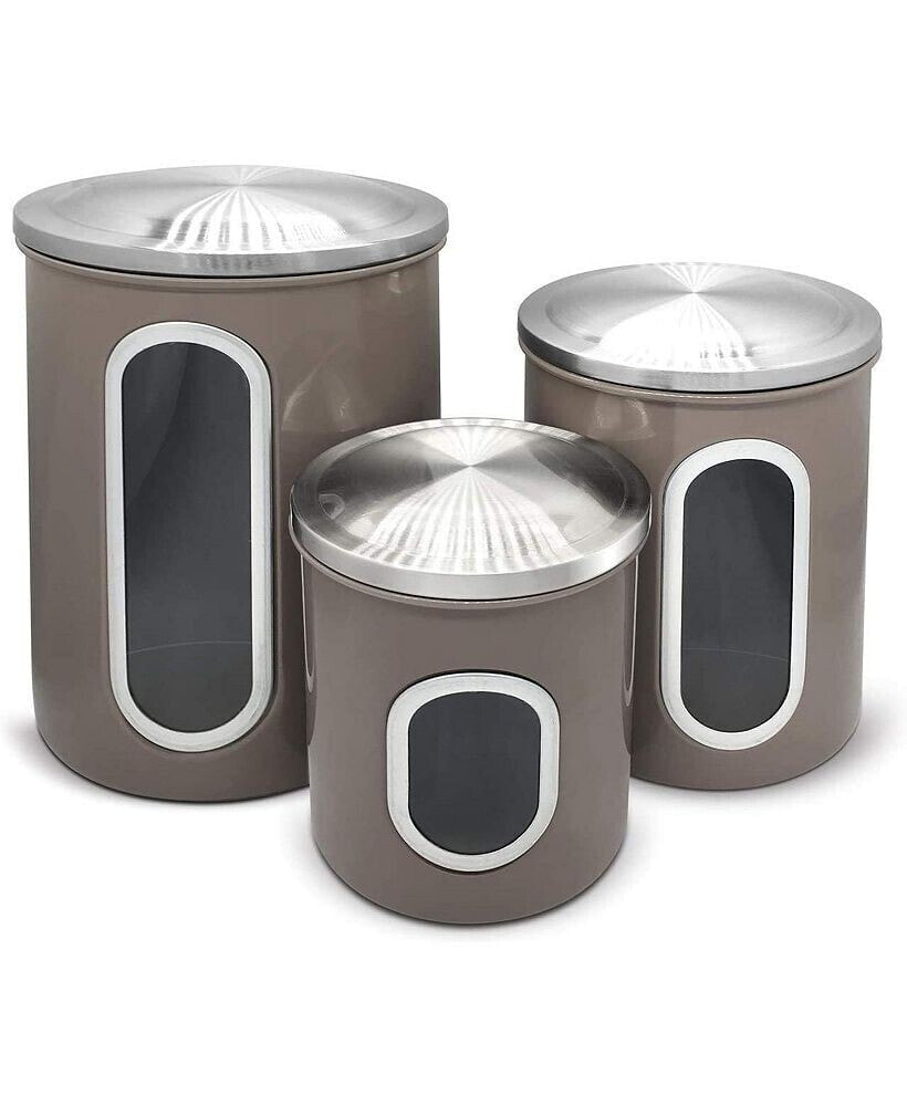 Mega Casa megacasa 3 Piece Stainless Steel Canister Set in Brown Finish
