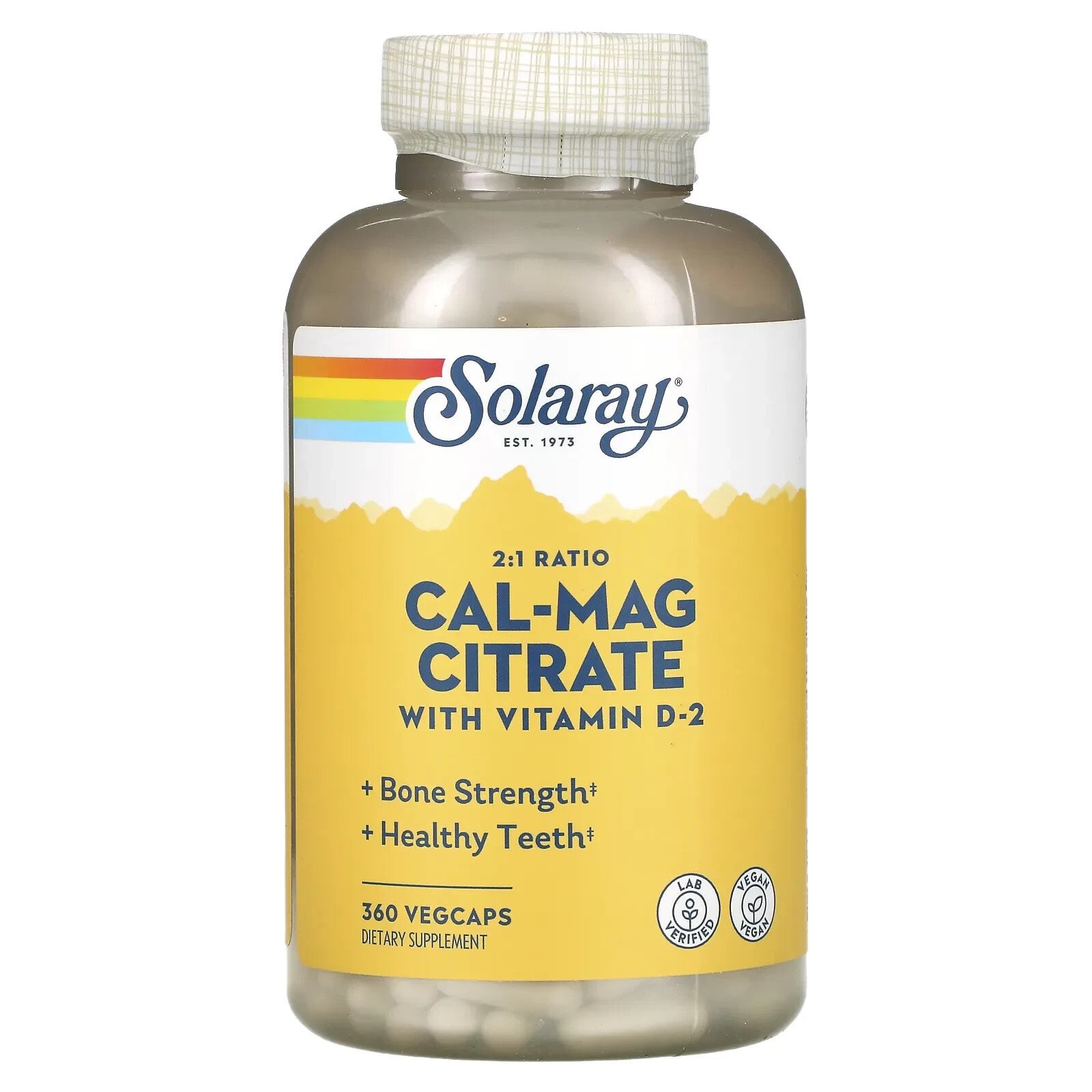 Solaray, Цитрат кальция и магния, 400 МЕ витамина D, 180 вегетарианских капсул