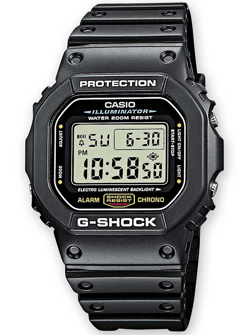 Мужские наручные электронные часы с черным браслетом CASIO DW-5600E-1VER G-SHOCK 43mm 20 ATM