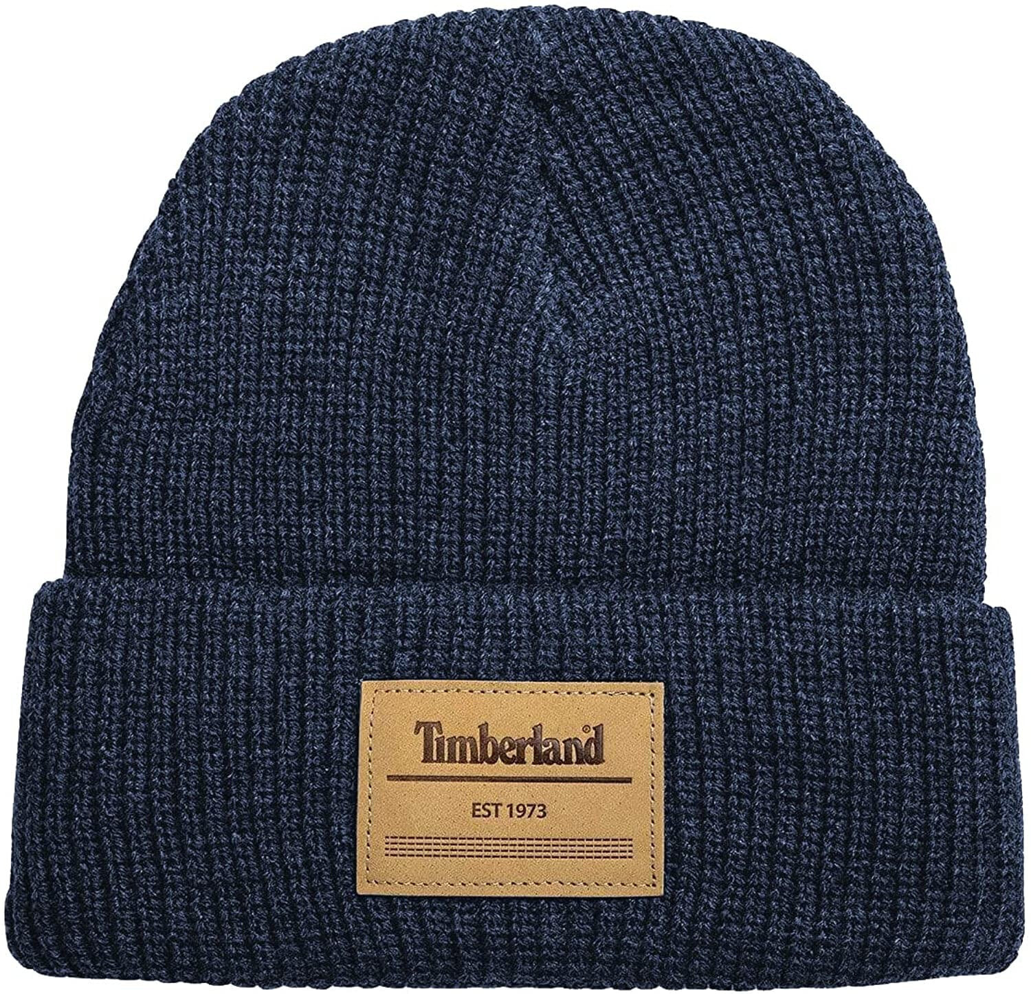 Мужская шапка синяя вязаная Timberland Mens Heat Retention Watch Cap Knit Beanie with Leather Patch