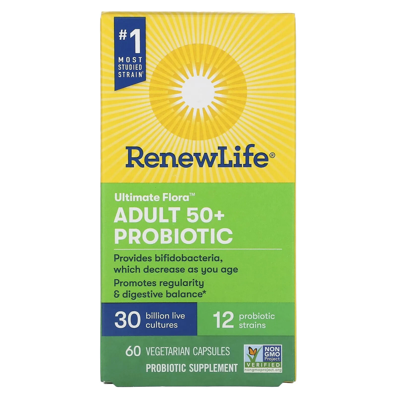 Renew Life, Ultimate Flora, пробиотик для взрослых старше 50 лет, 30 млрд живых культур, 60 вегетарианских капсул