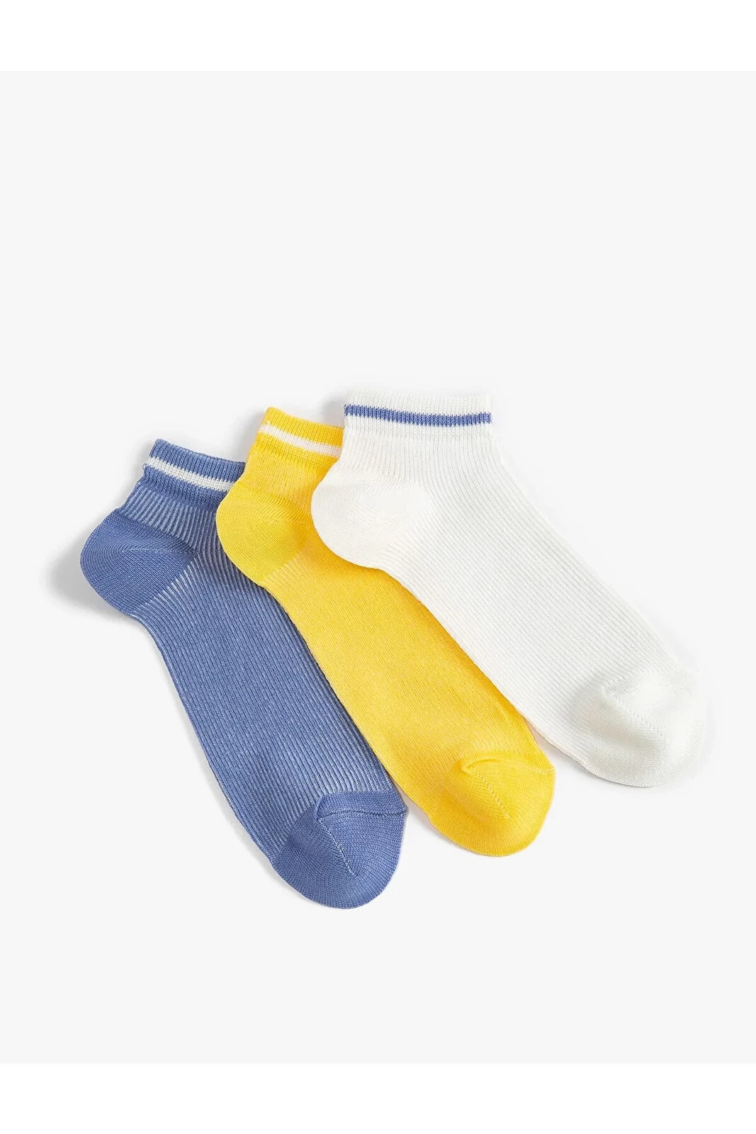 Kadın 3'lü Patik Çorap Seti Şerit Detaylı Çok Renkli