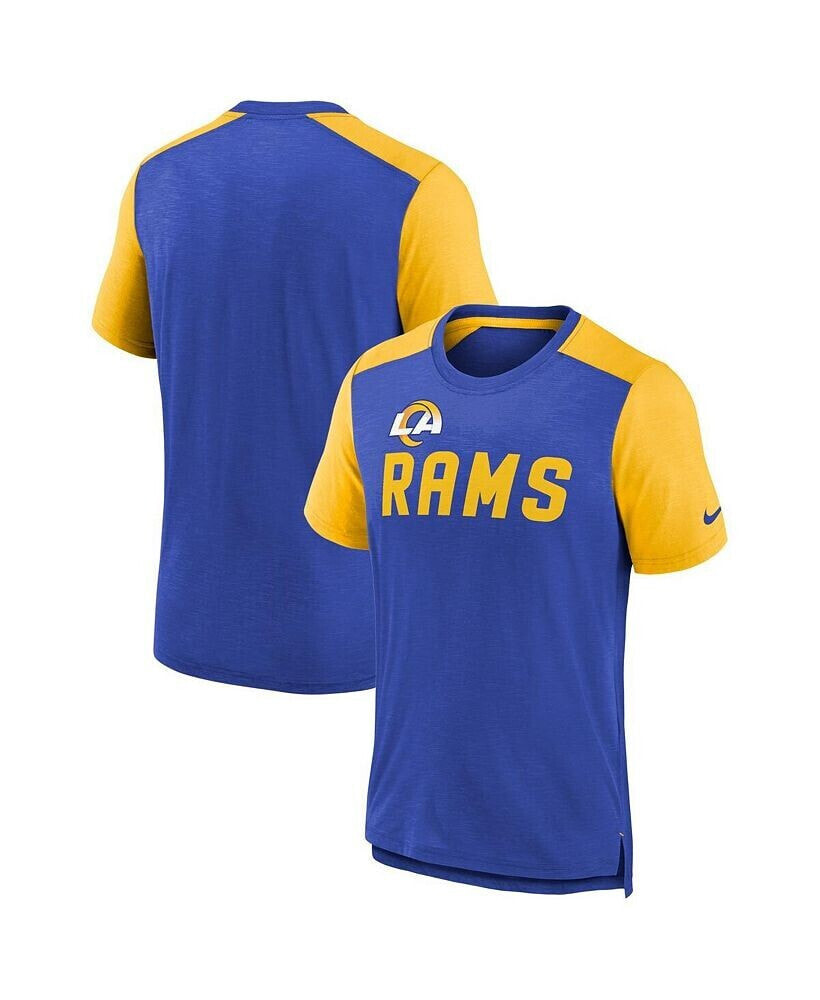 Nike boys Youth Heathered Royal, Heathered Gold Los Angeles Rams Colorblock Team Name T-shirt