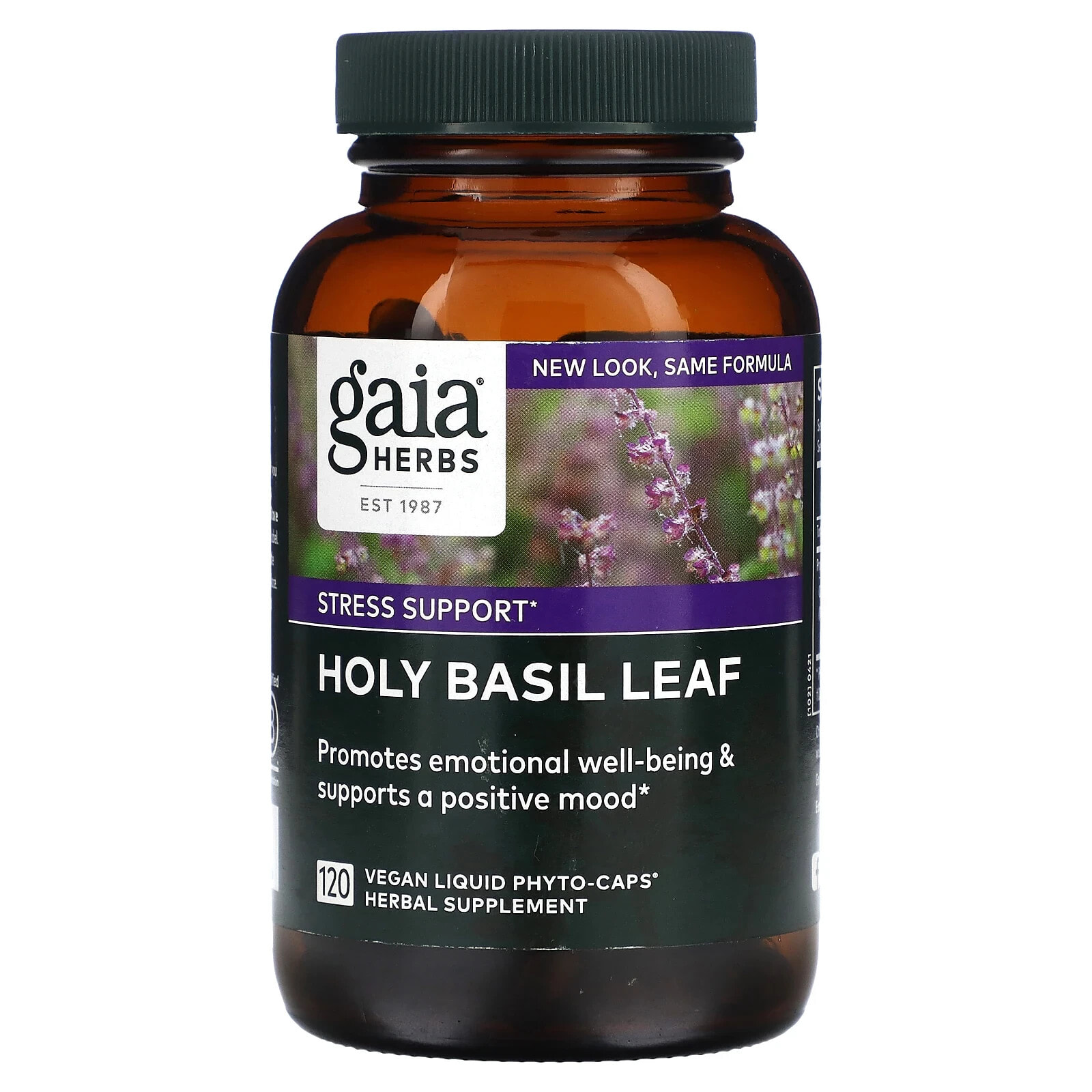 Gaia Herbs, лист базилика священного, 60 веганских фито-капсул с жидкостью