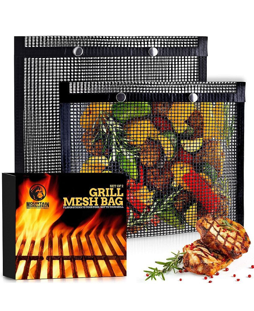 Mountain Grillers bBQ Mesh Grill Bags - 12 x 9.5 Inch Reusable Grilling Pouches for Charcoal, Gas, Electric Grills & Smokers - Heat-Resistant, Non-Stick Barbecue Bag is a Must-Have for All Pitmasters - Set of 2
