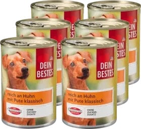 Nassfutter Hund, reich an Huhn mit Pute, klassisch 6x400 g, 2400 g