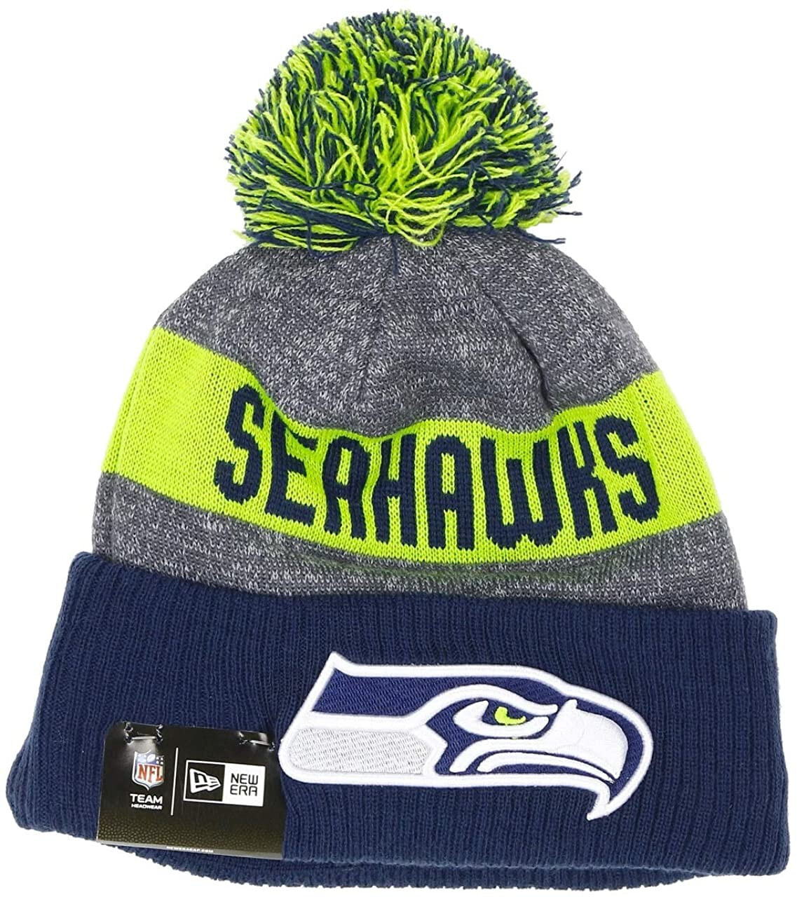 Мужская шапка серая синяя трикотажная New Era Seattle Seahawks 80368504 Hat Lime OSFA
