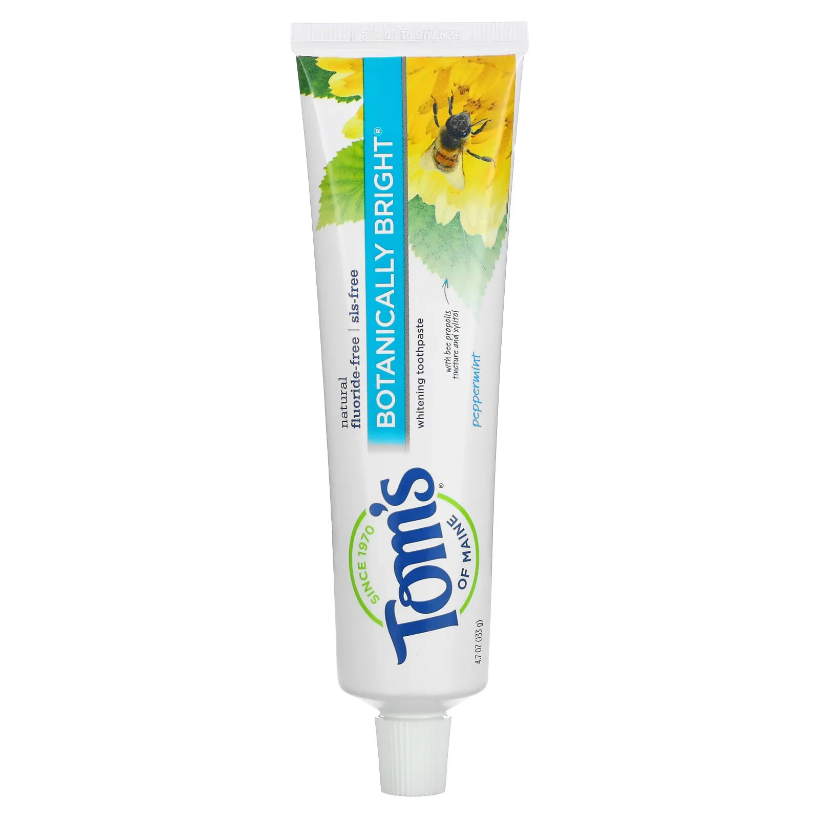 Томс оф Мэйн, Natural Botanically Bright Whitening Toothpaste, без фтора, перечная мята, 133 г (4,7 унции)