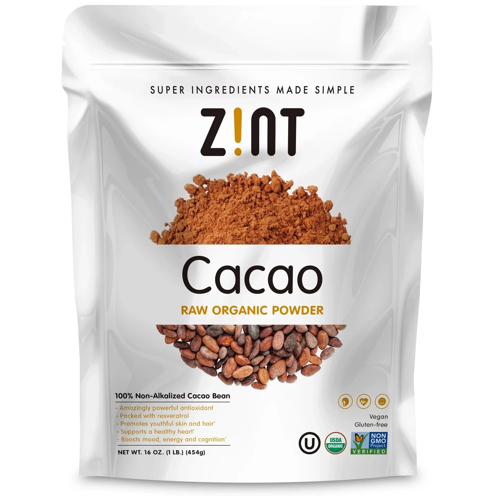 Зинт, Необработанный порошок органического какао, 227 г (8 унций)