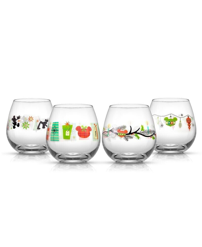 JoyJolt Mickey Mouse 15 oz Joy O Joy Stemless Wine Glass, Set of 4