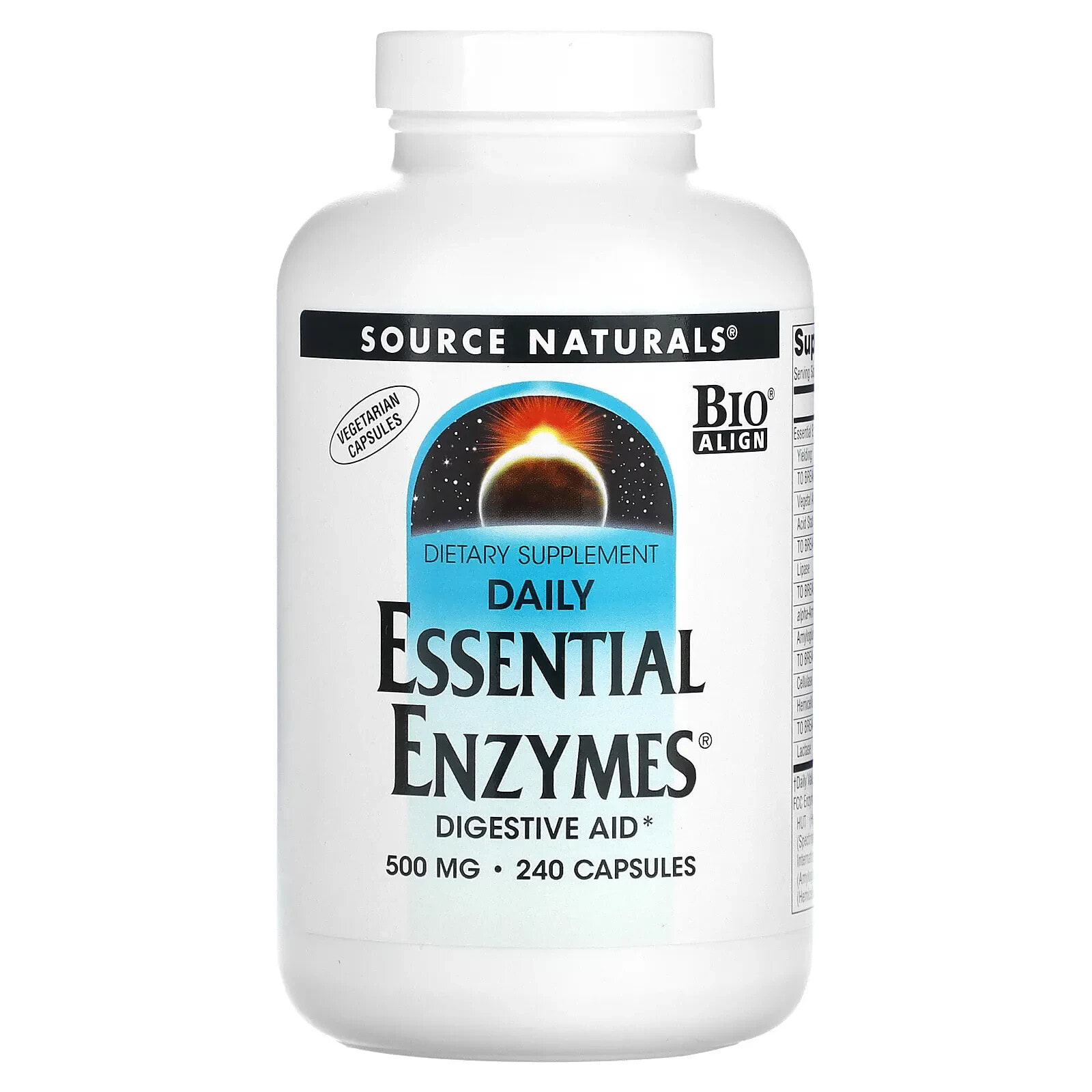 Source Naturals, Daily Essential Enzymes, пищеварительные ферменты для ежедневного использования, 500 мг, 360 капсул