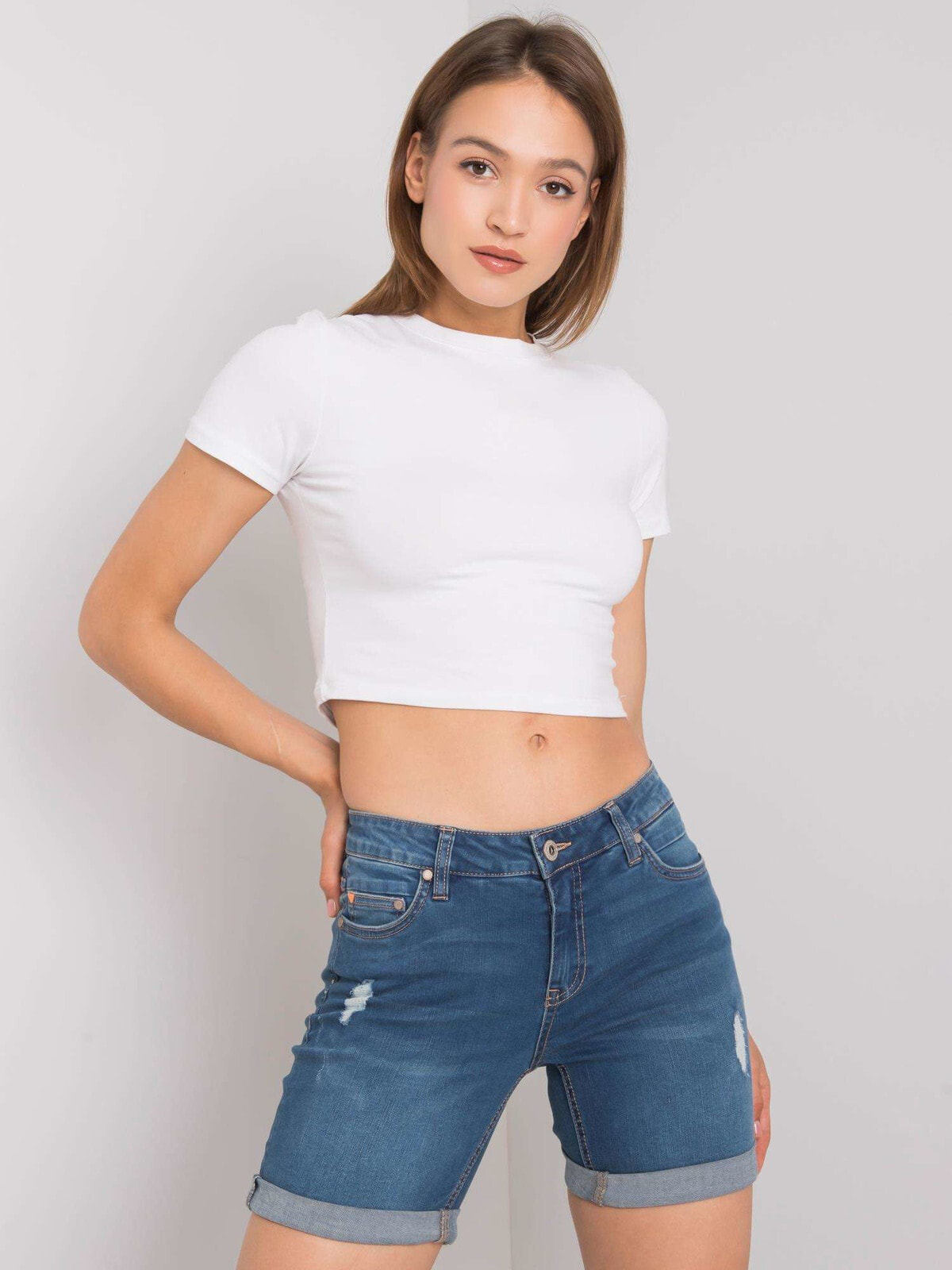 Женские джинсовые шорты  Factory Price  с высокой талией, логотип, пять карманов, подол с подворотом