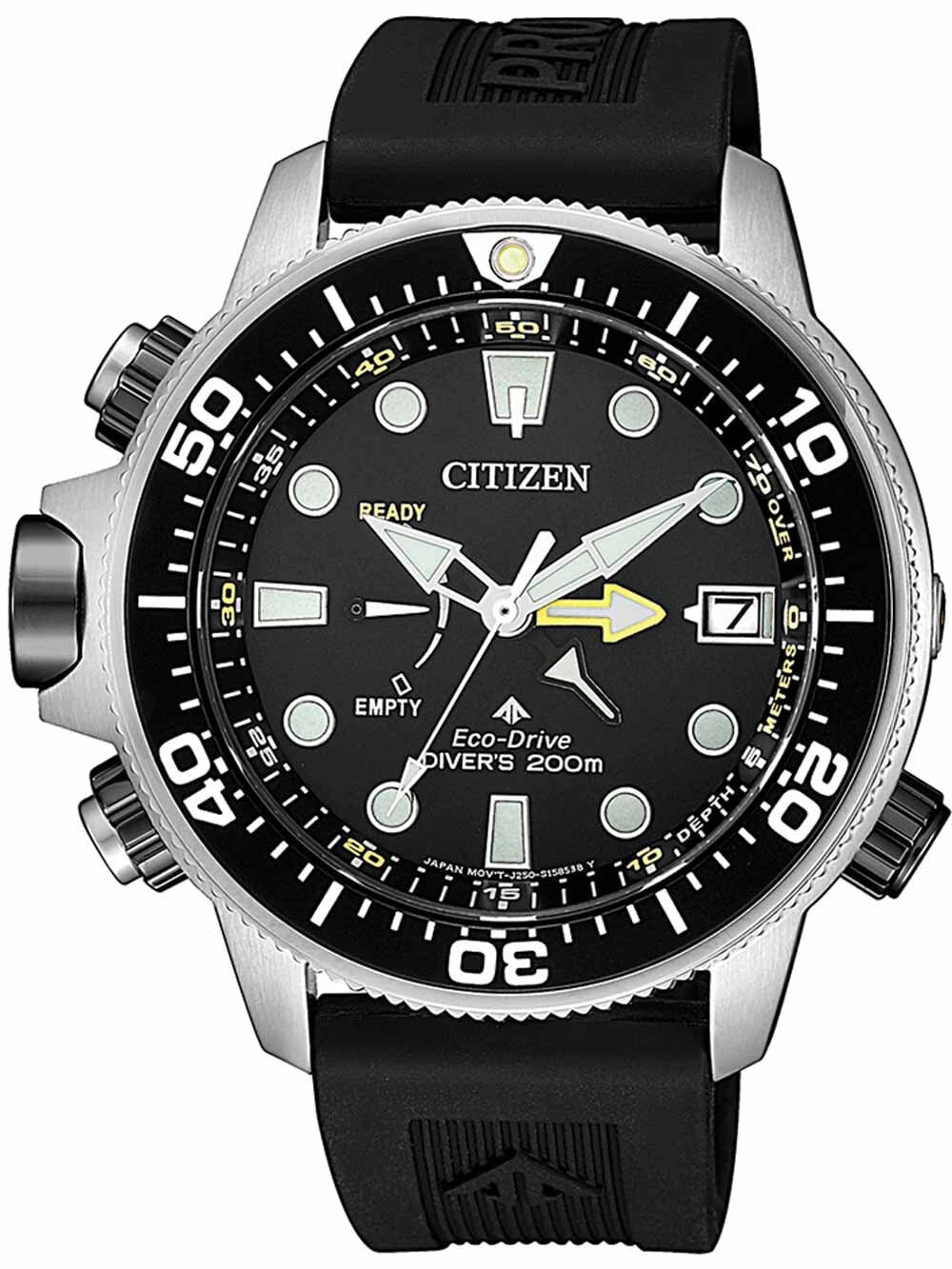 Мужские наручные часы с черным силиконовым ремешком Citizen BN2036-14E Promaster Aqualand 46mm 20ATM