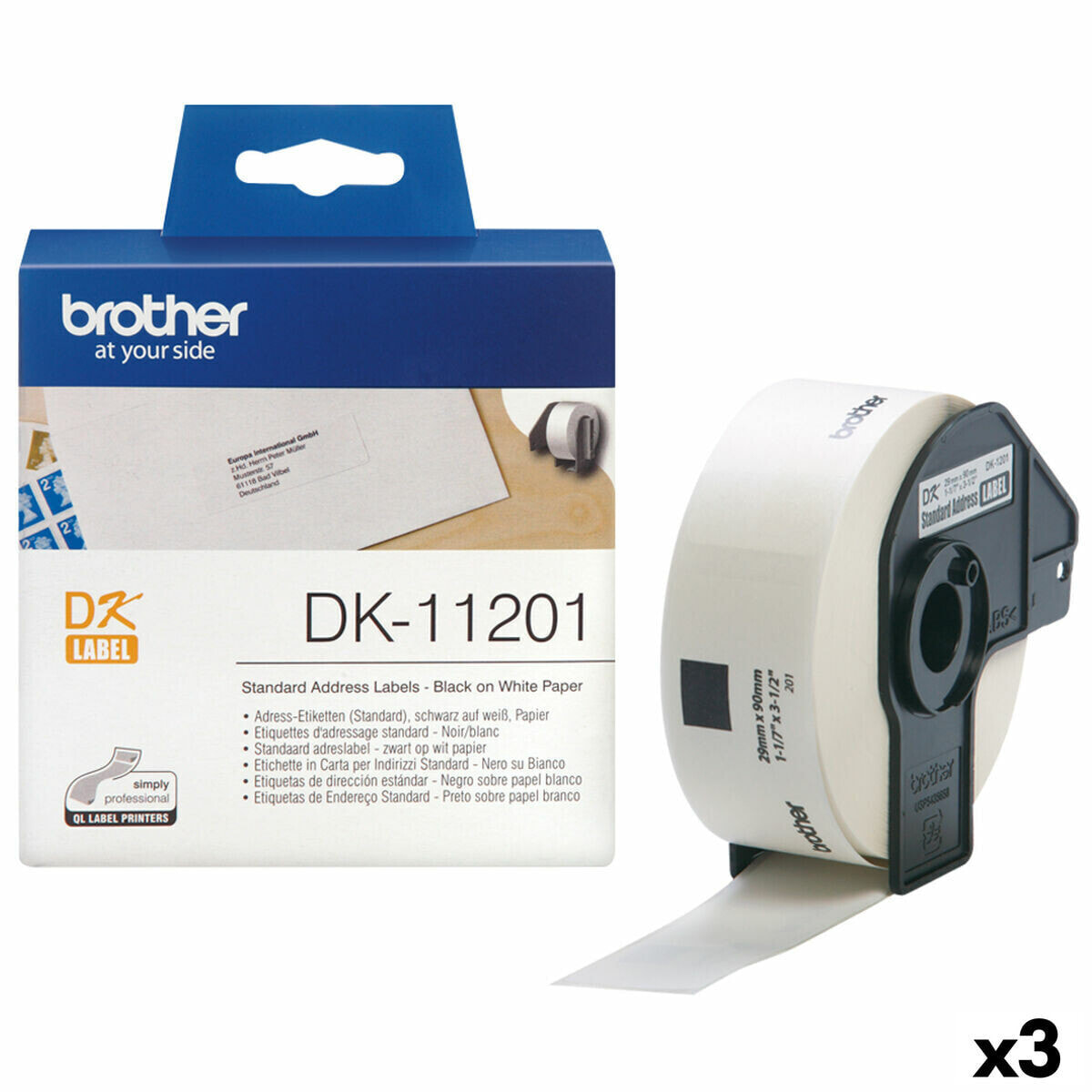 Printer Labels Brother DK-11201 White 29 x 90 mm Black Black/White (3 Units)