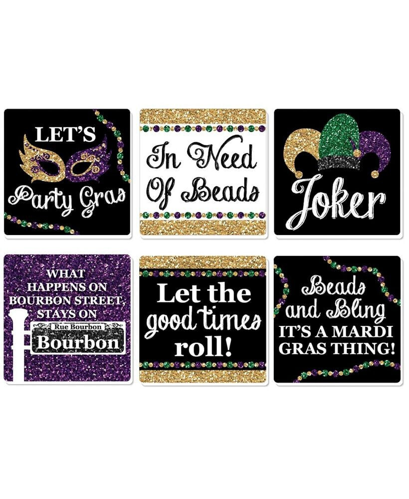 Big Dot of Happiness mardi Gras - Funny Masquerade Party Decorations - Drink Coasters - Set of 6