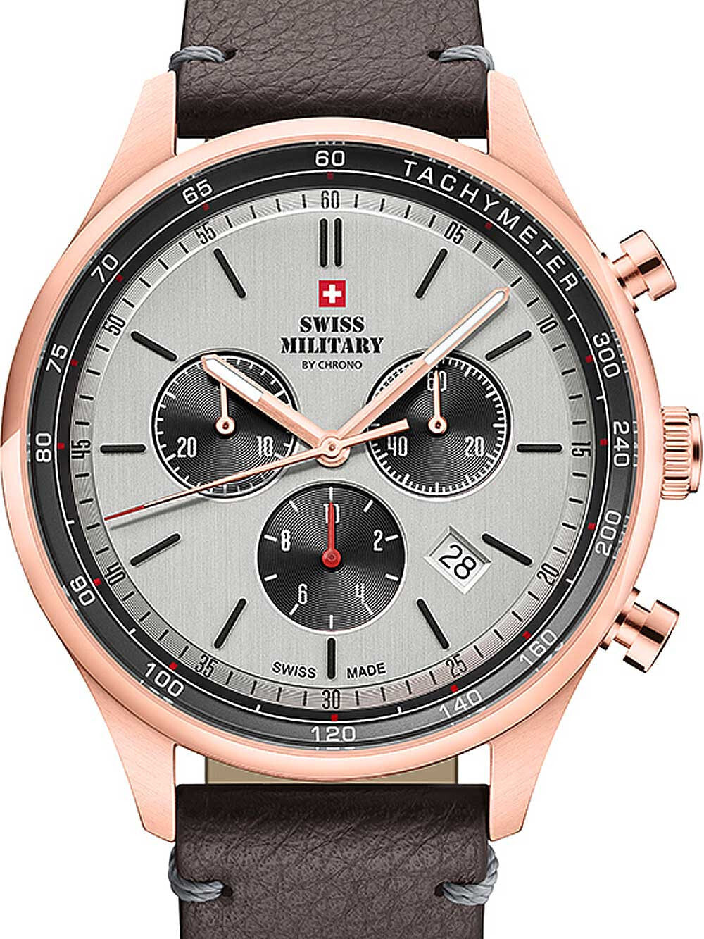 Мужские наручные часы с коричневым кожаным ремешком Swiss Military SM34081.09 chrono 42mm 10ATM