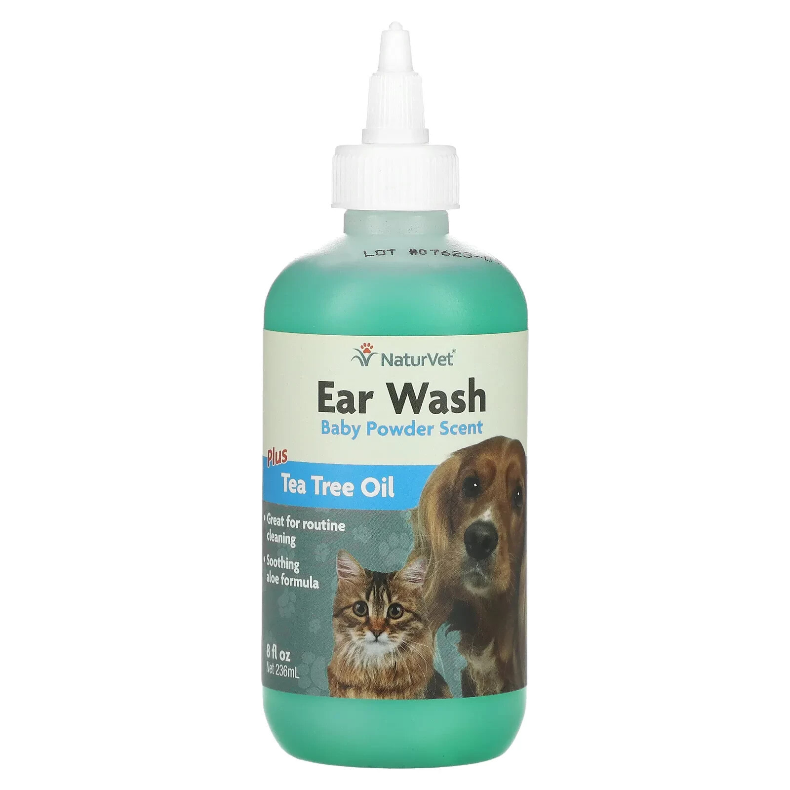 Ear Wash + Tea Tree Oil, For Dogs & Cats, Baby Powder Scent, 8 fl oz (236 ml)