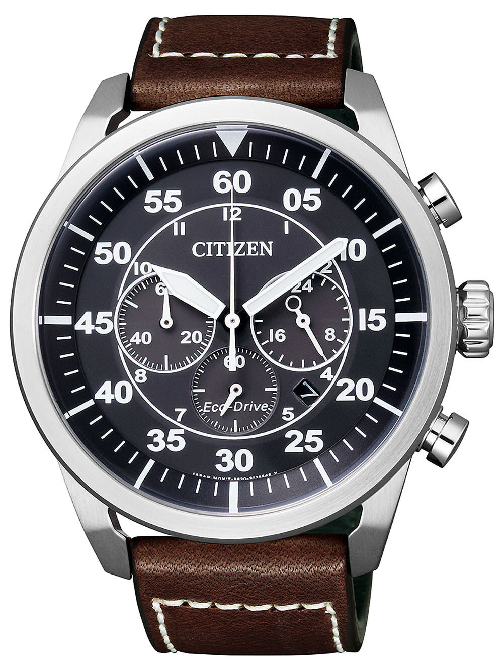 Мужские наручные часы с коричневым кожаным ремешком  Citizen CA4210-16E