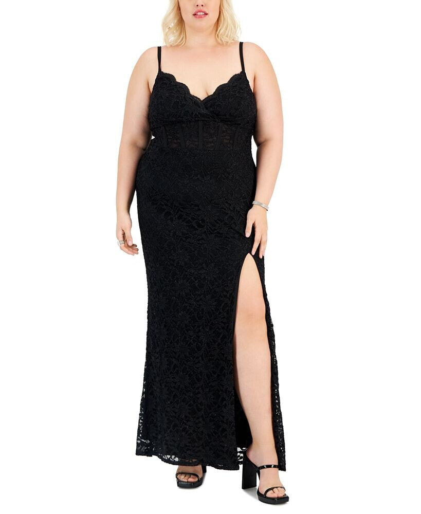 City Studios trendy Plus Size Lace Bodycon Gown