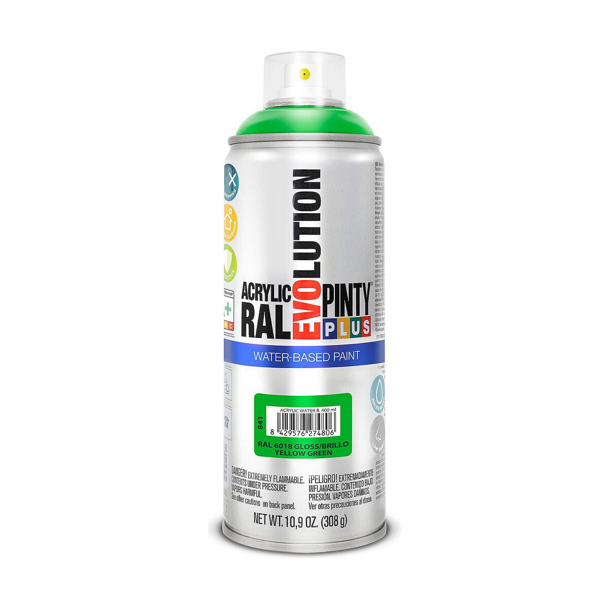 Spray paint Pintyplus Evolution RAL 6018 Water based Yellow Green 400 ml