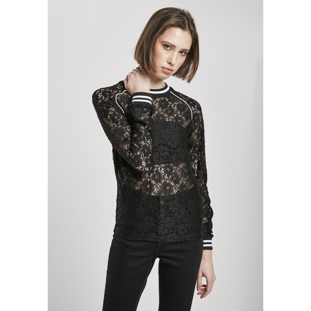 URBAN CLASSICS Lace Top Short Lace College Crew long sleeve T-shirt