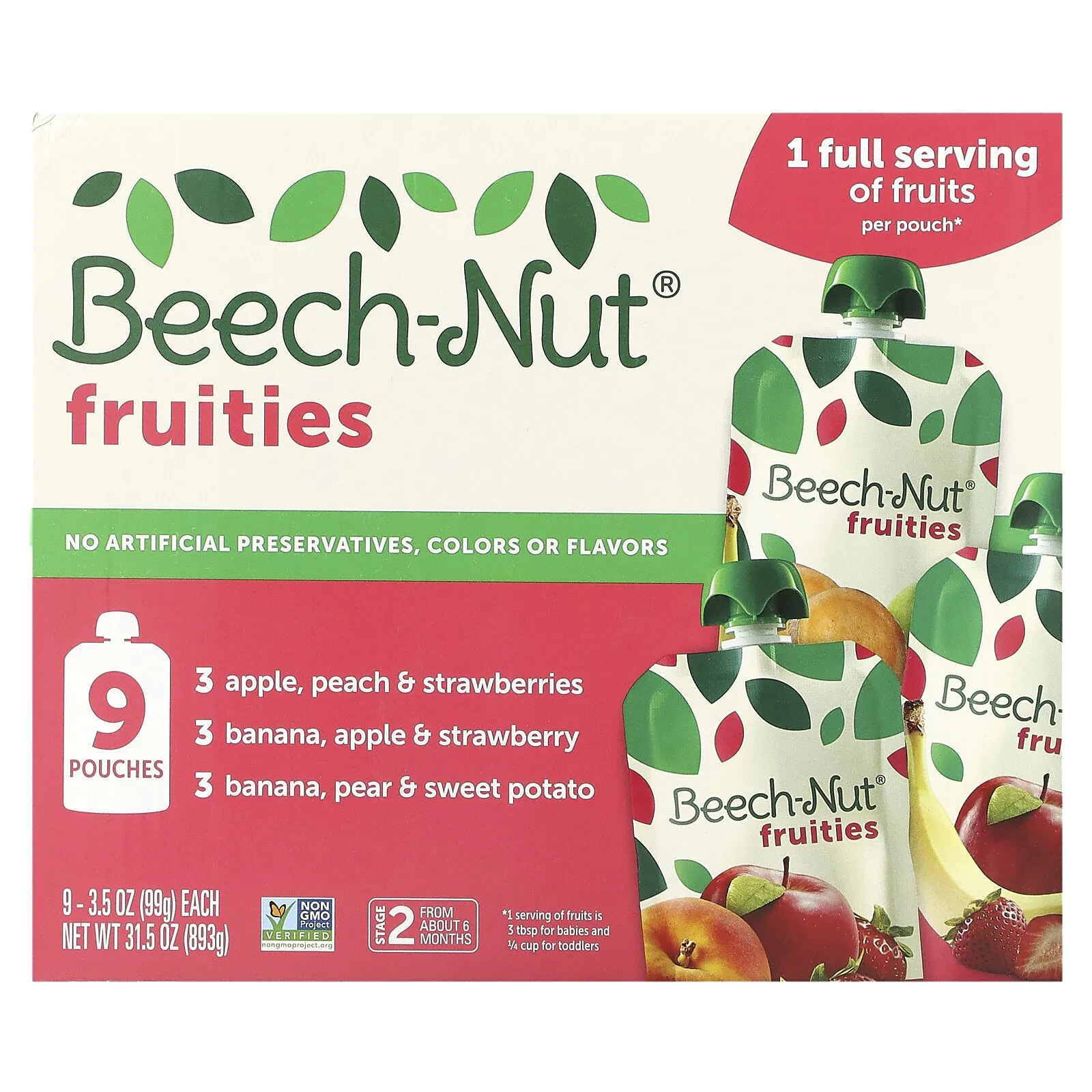 Beech-Nut, Фруктовый набор, от 6 месяцев, 9 пакетиков, 99 г (3,5 унции)
