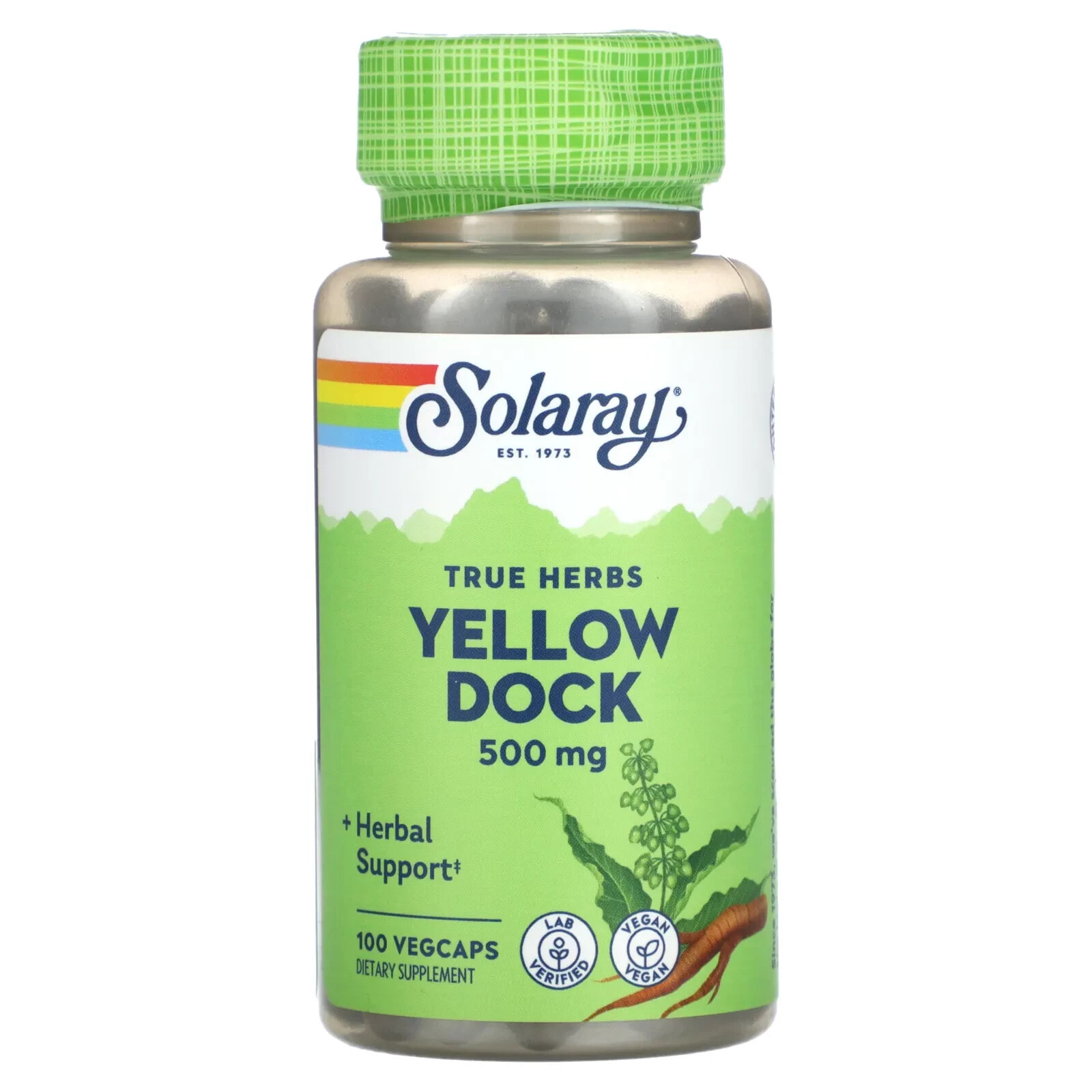 Solaray, True Herbs, желтый док, 500 мг, 100 растительных капсул
