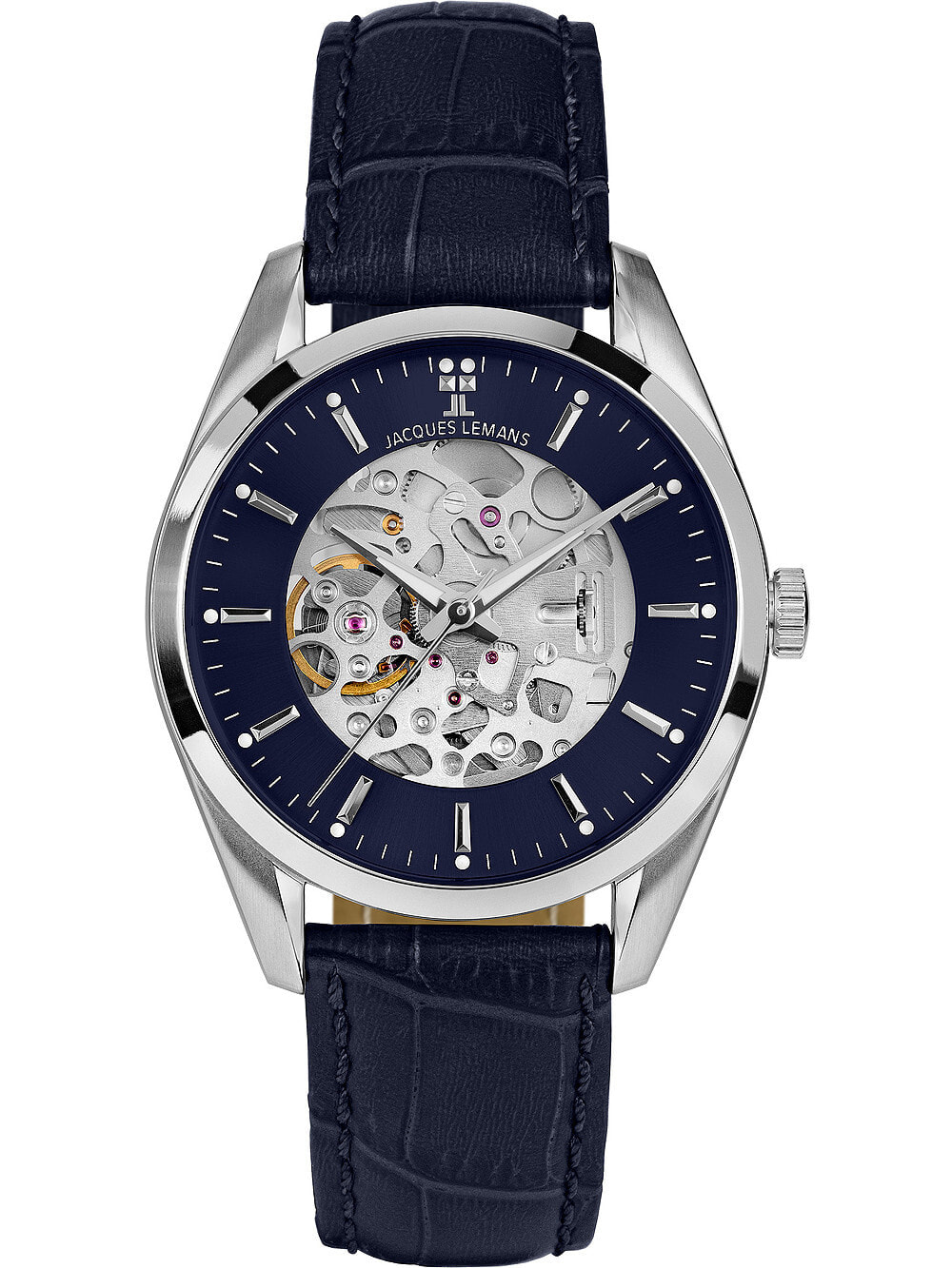 Мужские наручные часы с синим кожаным ремешком  Jacques Lemans 1-2087C Derby automatic 40mm 5ATM