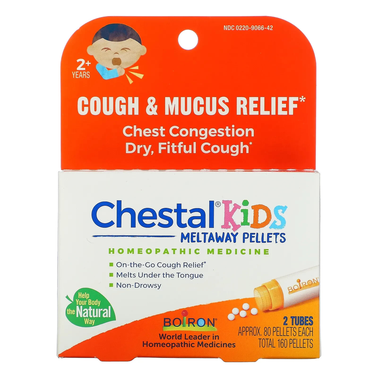 Kids, Chestal Meltaway Pellets, Cough & Mucus Relief, 4+ Years, 2 Tubes, Approx. 80 Pellets Each