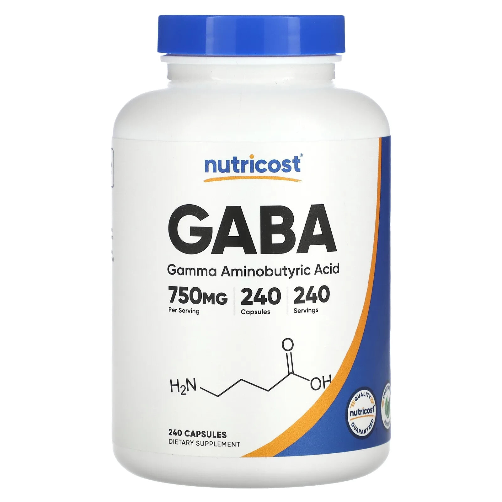 Nutricost, GABA - Gamma Aminobutyric Acid, 750 mg, 240 Capsules