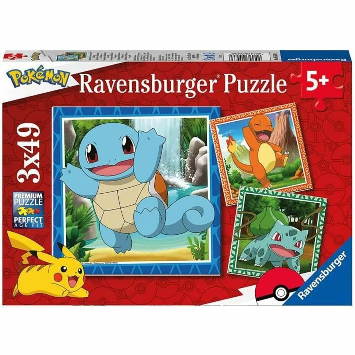 Набор из 3 пазлов Pokémon Ravensburger 05586 Bulbasaur, Charmander & Squirtle 147 Предметы