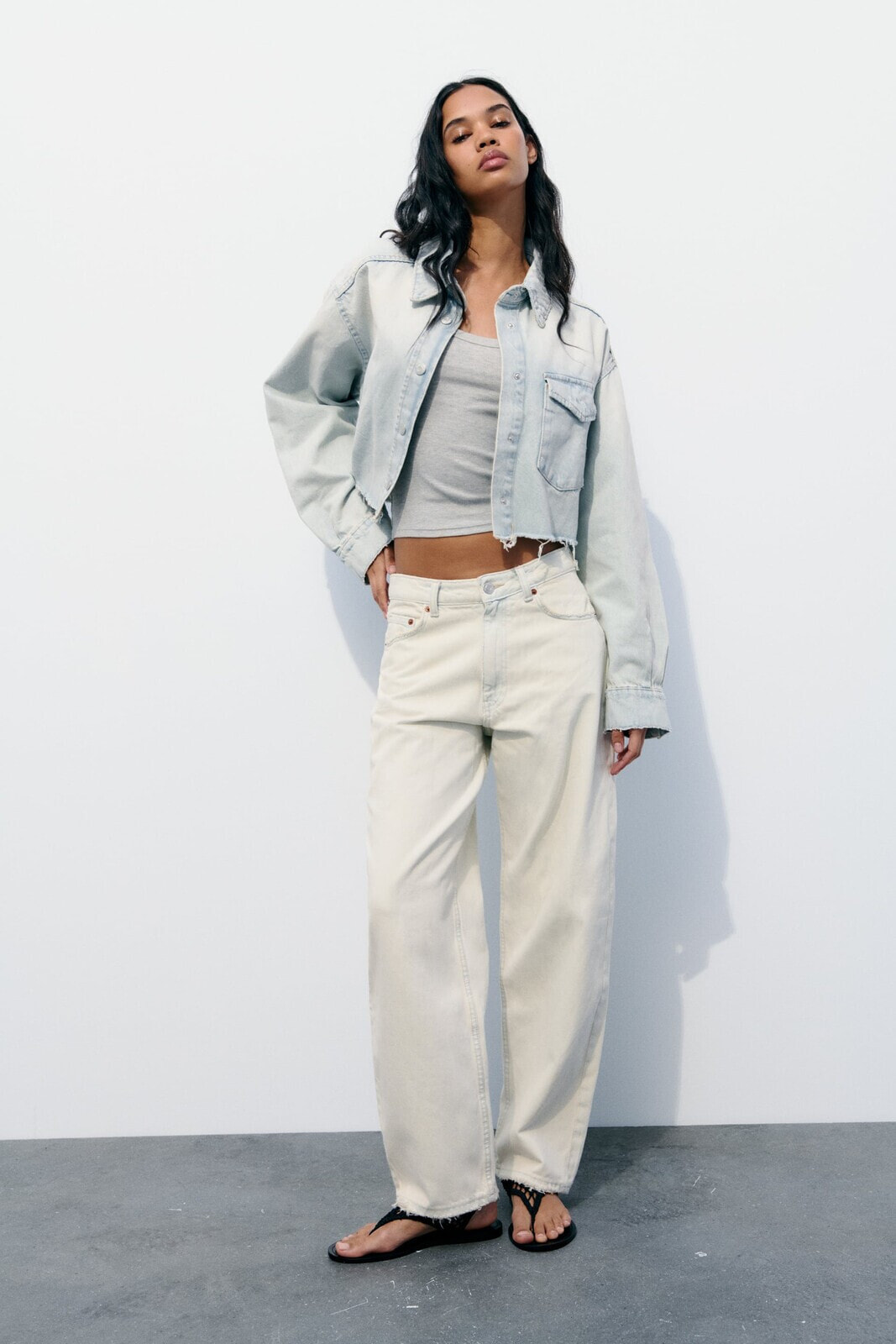 Trf denim cropped overshirt with rips