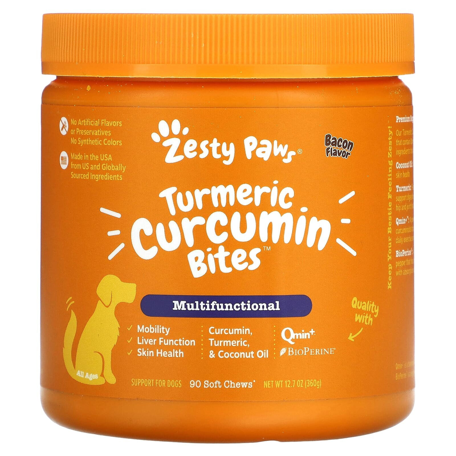 Turmeric Curcumin Bites for Dogs, Multifunctional, All Ages, Bacon, 90 Soft Chews